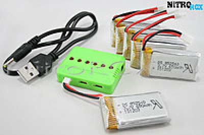 6 аккумуляторов 650мА/ч + зарядное на 6 акб (для SYMA X5SW, X5SC)